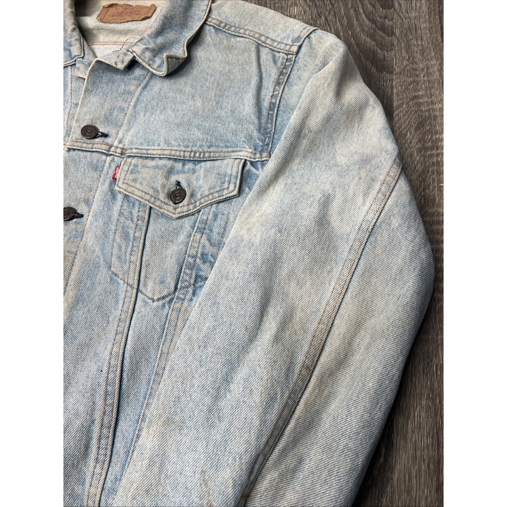 Levi's VTG 70s Denim Trucker Jacket Sz 44 Type 3 70505 0214 Light Wash Thrashed! - Picture 5 of 16